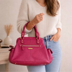 Isabella Fiore Vintage Y2K Pebble Leather Satchel Bag Pink Boho Designer Handbag